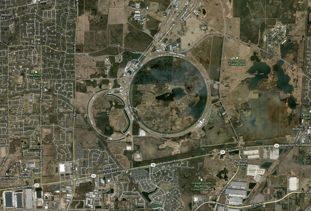 Aerial image of Fermilab accelerator